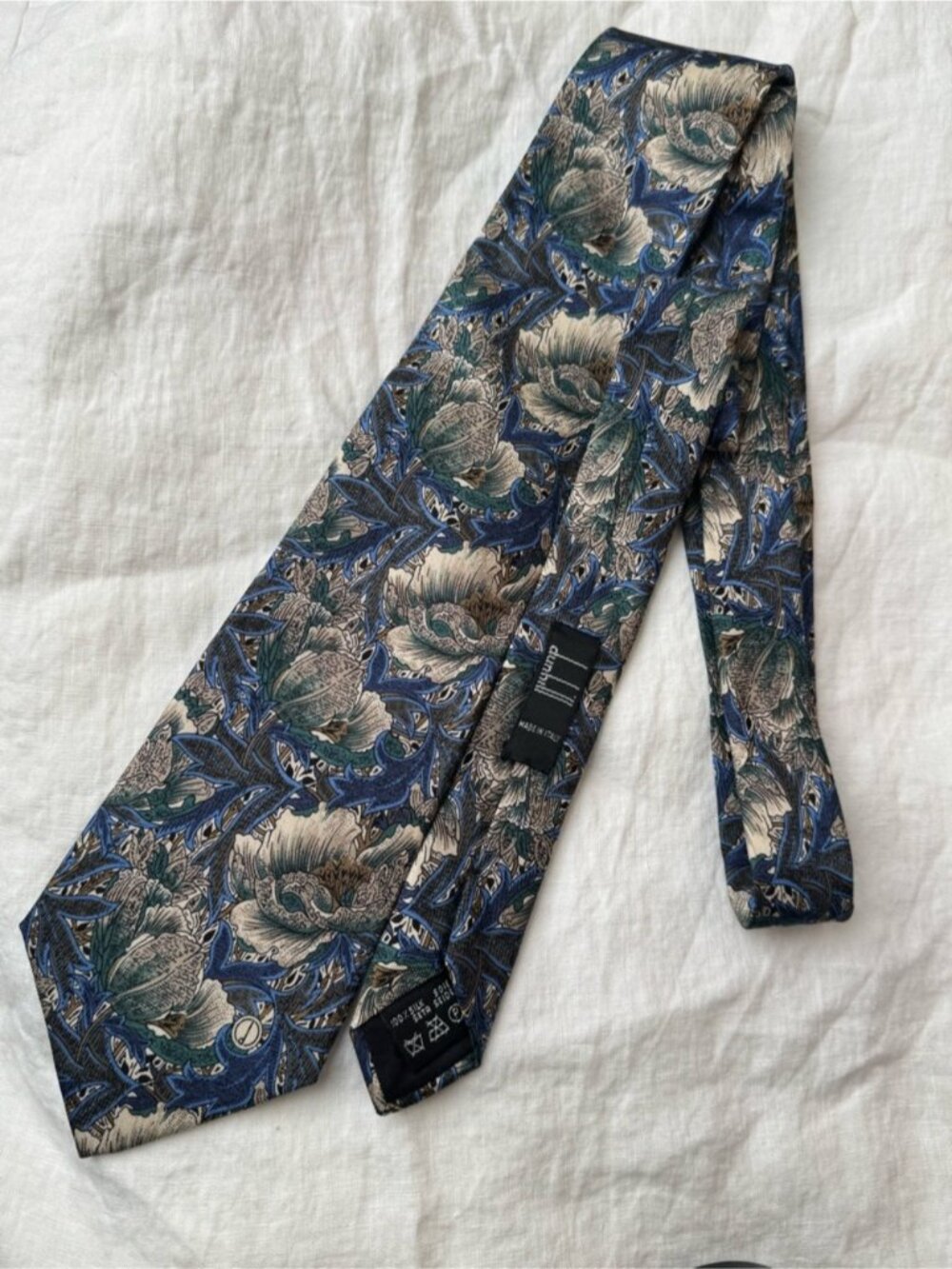Dunhill Silk Tie Blue Paisley Floral Made in Italy Men’s 56”